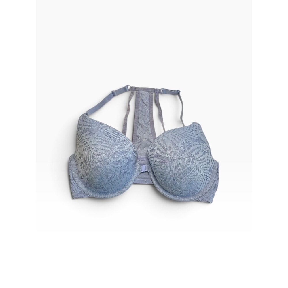 PINK Victorias Secret Bra Womens 34D Periwinkle Blue Floral Lace Racerback Front